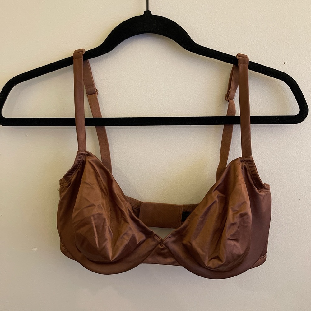 Skims deep brown satin bra